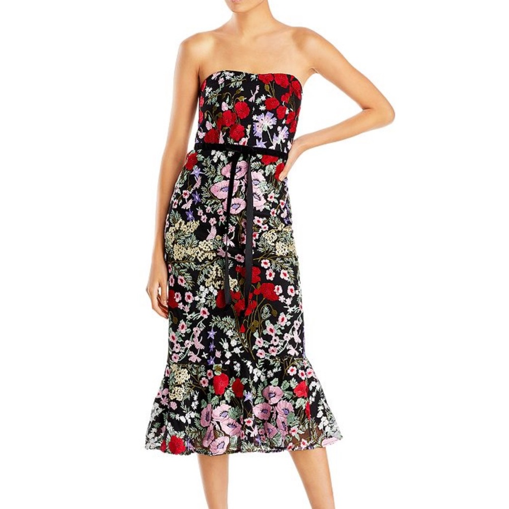 Sam Edelman Strapless Floral Embroidered Midi Dress